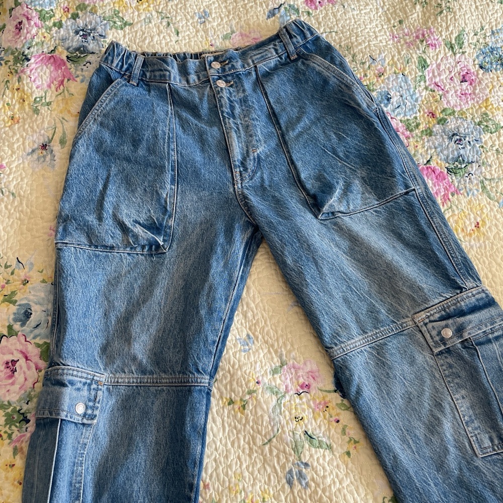 Free people cargo denim baggy pants